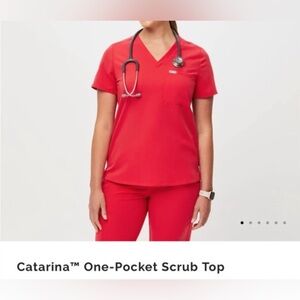 Figs Catarina One-Pocket Scrub Top - Neon Red